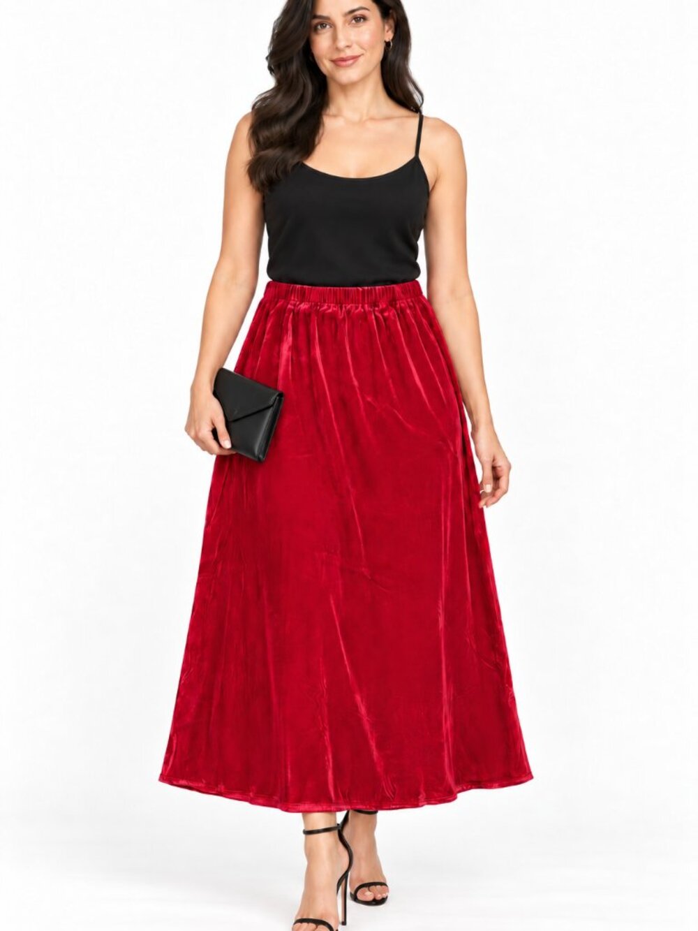 Eileen Fisher Ruby Red Velvet Flared Maxi Skirt